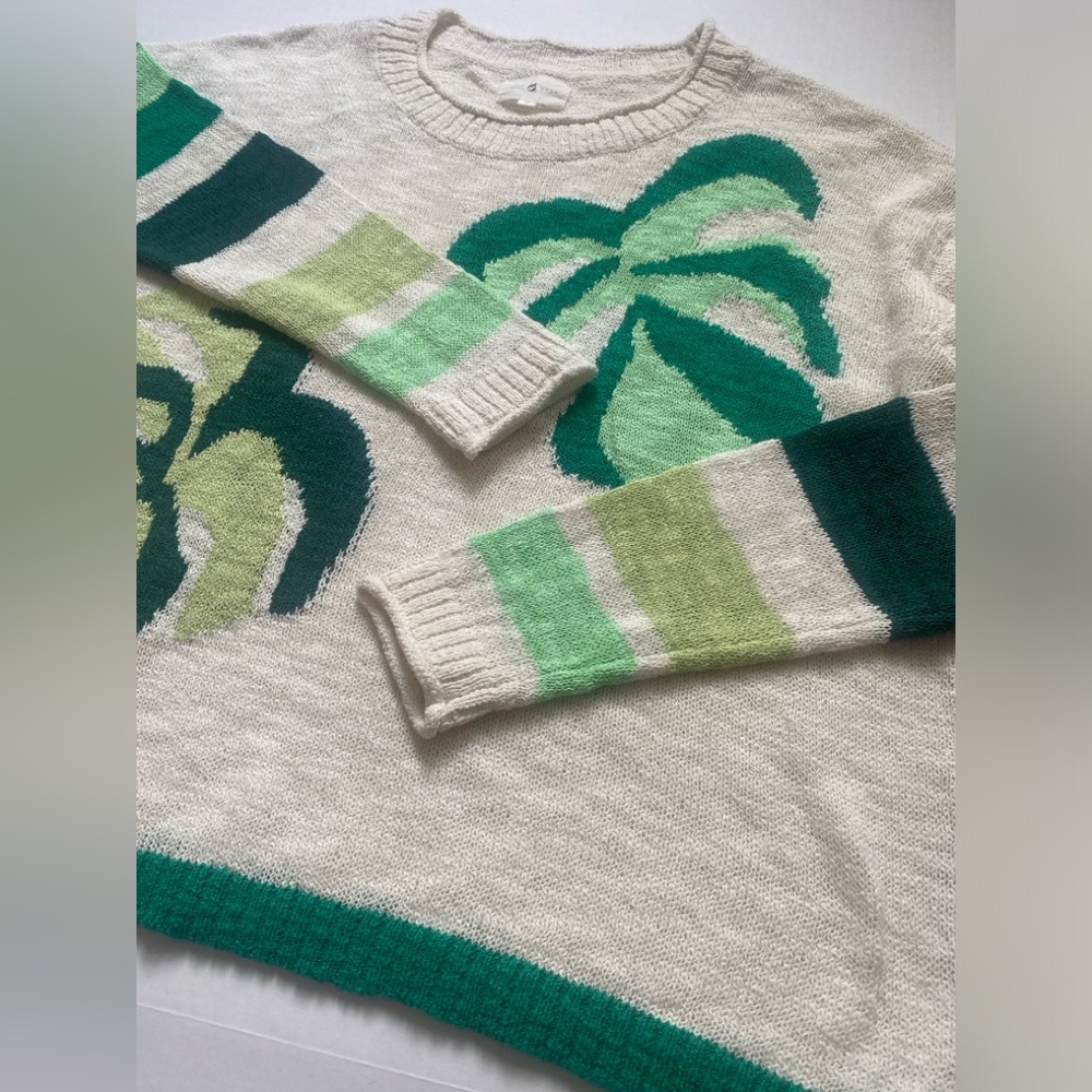 LOFT Lou & Grey Palm Leaf Sweater Size S Cotton Blend Casual Summer White Green - Picture 11 of 16